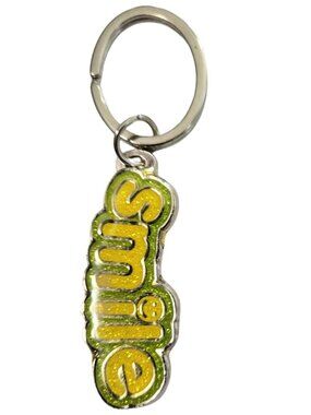 SWIBCO Yellow & Green Glitter Galaxy Keychain Silver Metal SMILE